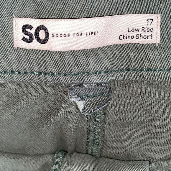 SO Goods For Life NWT Cotton Chino Midi Shorts Low Rise Matte Army Green Size 17 - Picture 3 of 6